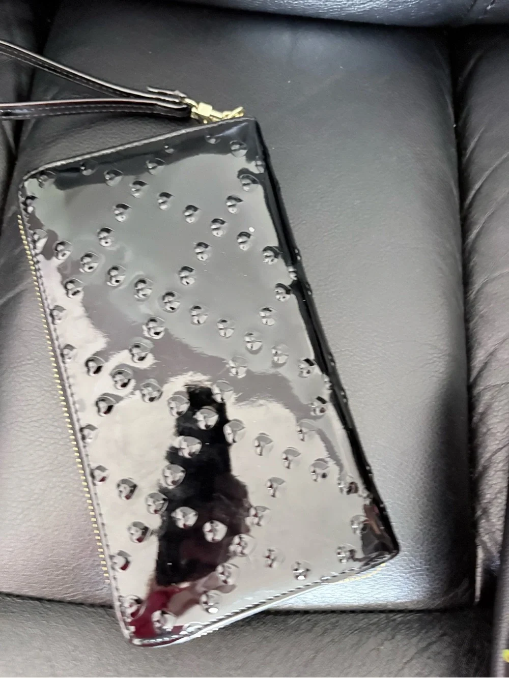 Betsey Johnson Black Patent Heart Wristlet Clutch